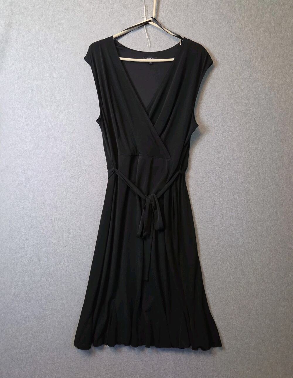 Glamour Black Sleeveless Surplice Midi Dress Women's Plus 18W Stretch